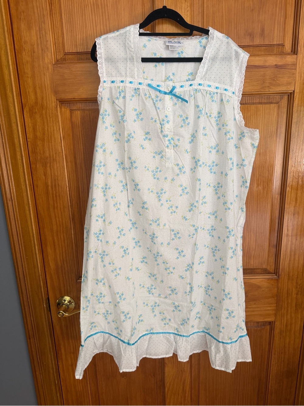 Blair White Nightgown with Light Blue Floral Trim
